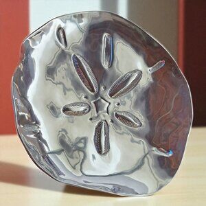 Mariposa 13” Sand Dollar Plate Tray Silver Chrome 100% Recycled Material RARE